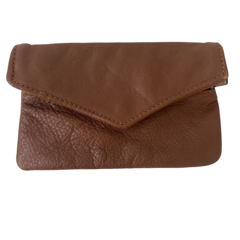 Vintage Tan Leather Small Envelope‎ Wallet Purse Zippered Pockets Travel Mexico